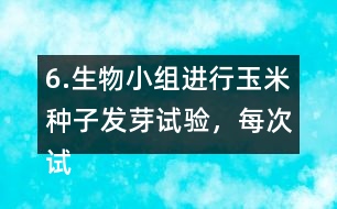 6.生物小組進(jìn)行玉米種子發(fā)芽試驗，每次試驗結(jié)果如下：